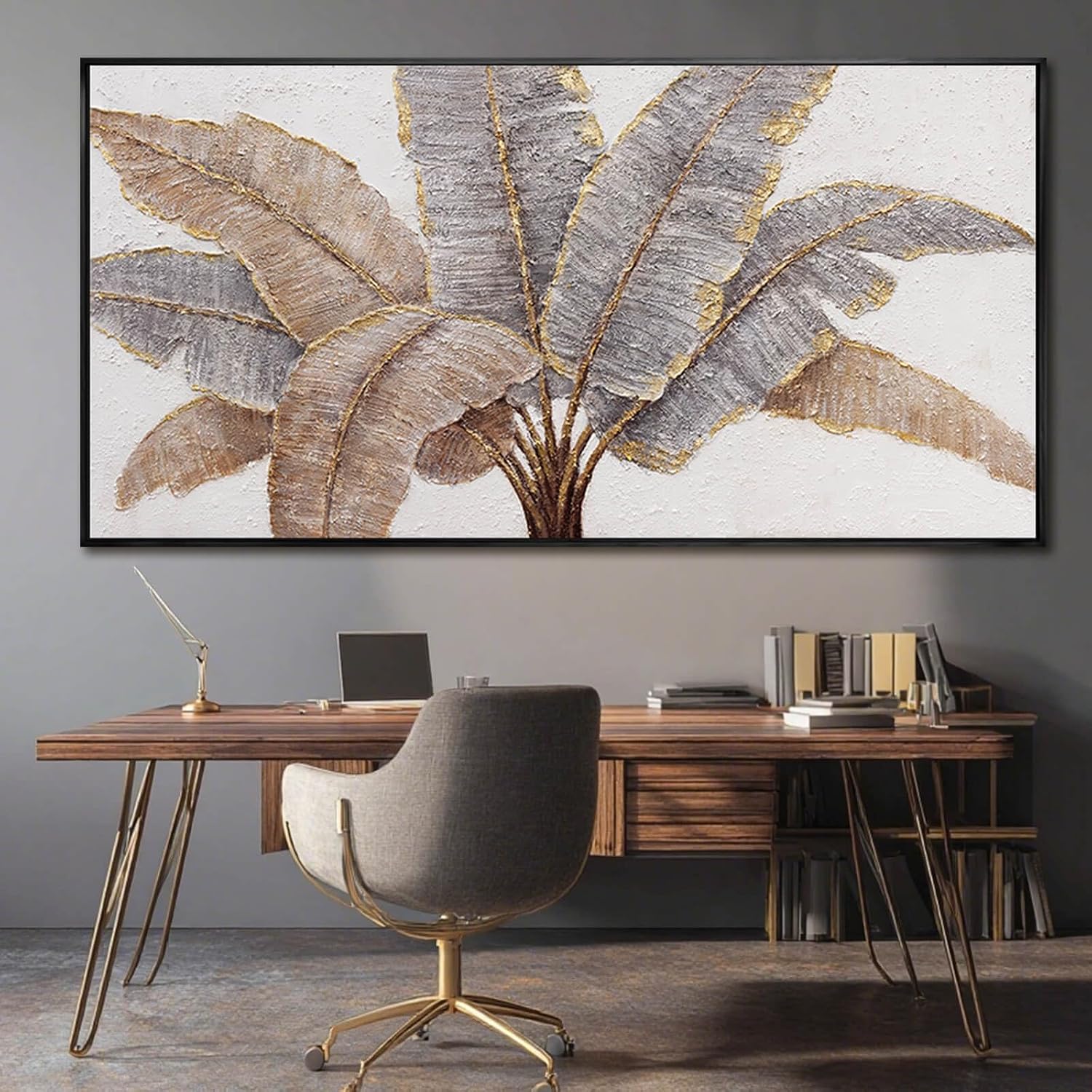 CHUDANHAO Botanical Wall Art Vintage Pictures Wall Decor Grey and Gold Photo Prints Line Wall Hangings 24'x48' Canvas Decorations for Bedroom Office