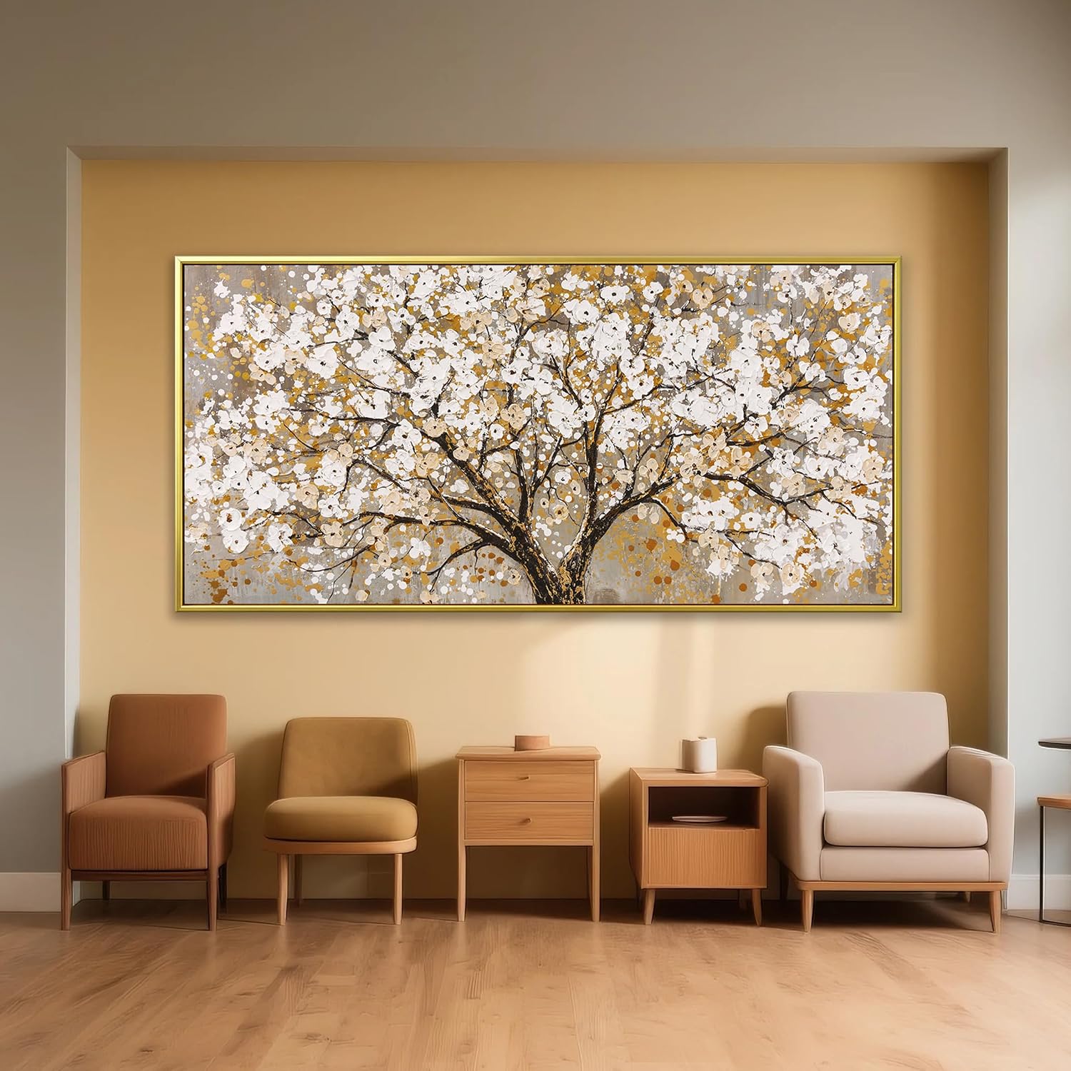 Large Gold Framed Wall Art Print Gold Abstract Tree Of Life Framed Modern Artwork Canvas Painting Gold Tree Pictures Home Decor Ready To Hang For Bedroom Living Room 29' X 58'