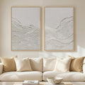 Large Framed White Abstract Wall Art Set of 2 for Living Room, Neutral Minimalist Modern Print Canvas Artwork for Walls, Contemporary Abstract 2D Wall Decor for Bedroom Office Hallway, 24x36 In