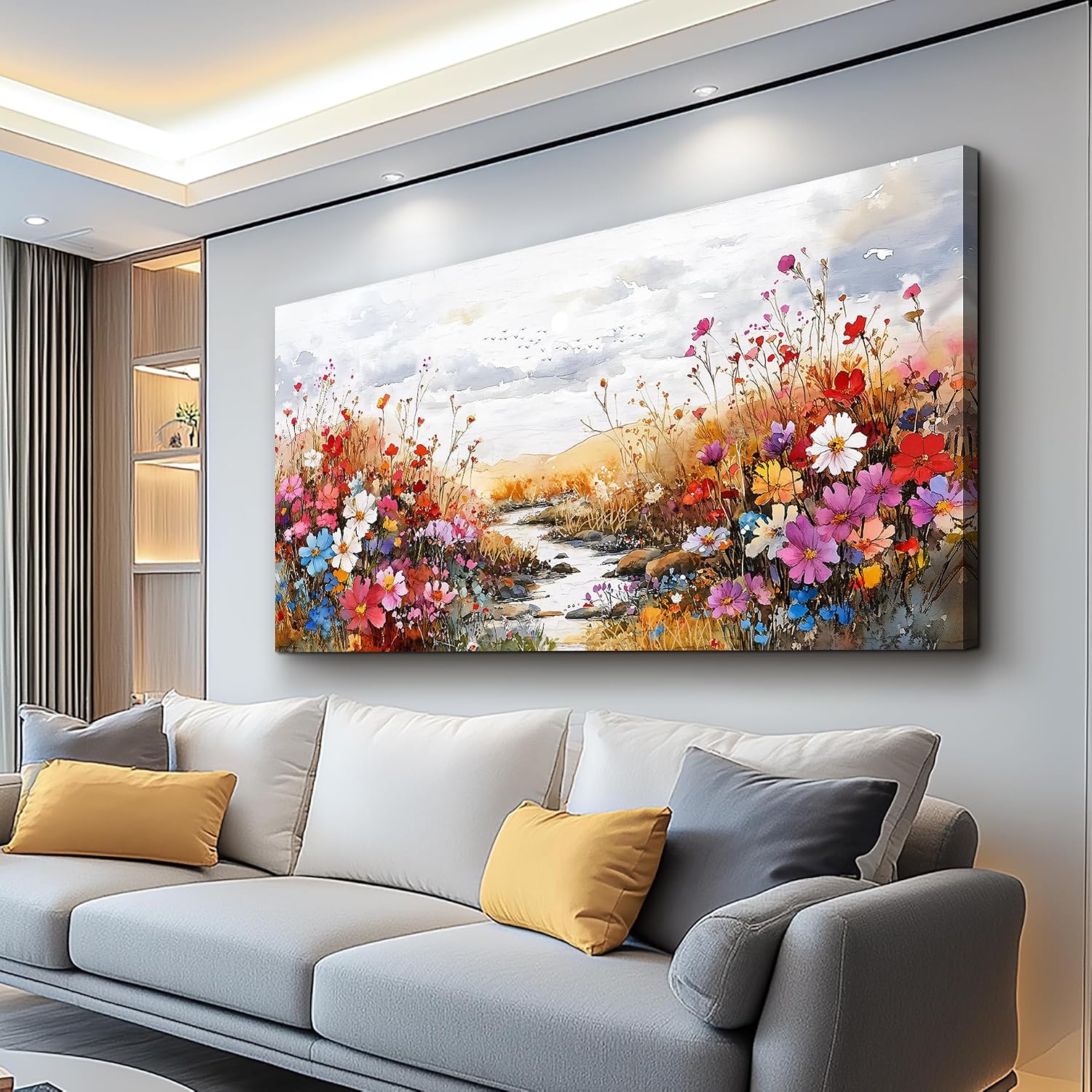 XIGUANGART Wildflowers Plants Painting Artwork Large Wall Art Canvas Prints Colorful Flowers Scenery Farmhouse Pictures Wall Decor for Living Room Kitchen Dining Room Bedroom Office Ready To Hang