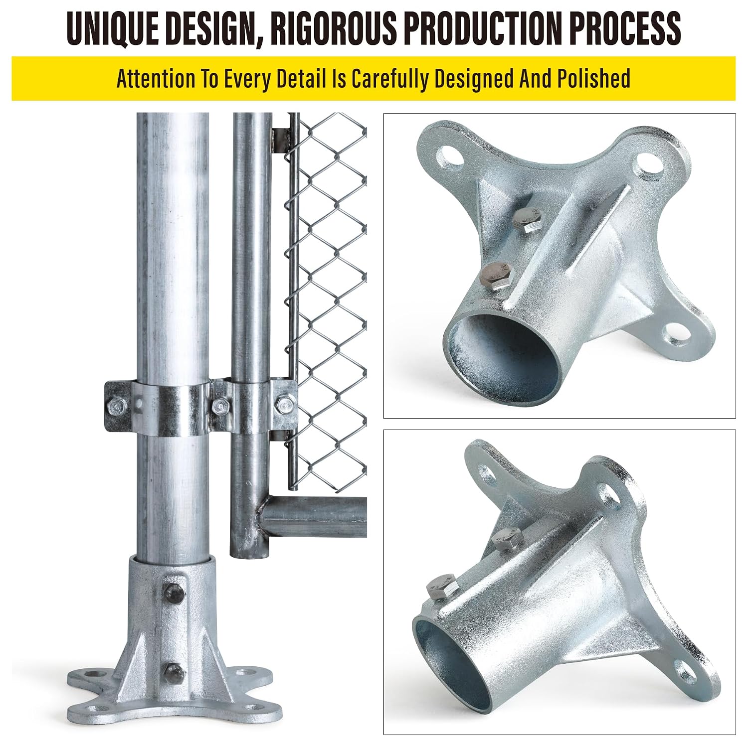 Post 2.5' (2 3/8' OD) Chain Link Fence Post Floor Flange Bracket, for Chain Link Fence Posts, Mailboxes, and Other Steel Round Post Galvanized Anchor Flange Bases (4 Pack)