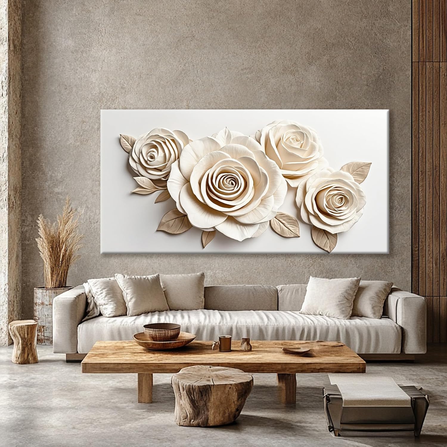 White Canvas Wall Art Living Room Prints Home Wall Decor Modern Canvas Art Wall Decor 35x70 Inches Large Flower Wall Art Elegant Painting Prints Picture For Bedroom Hotel Office Artwork