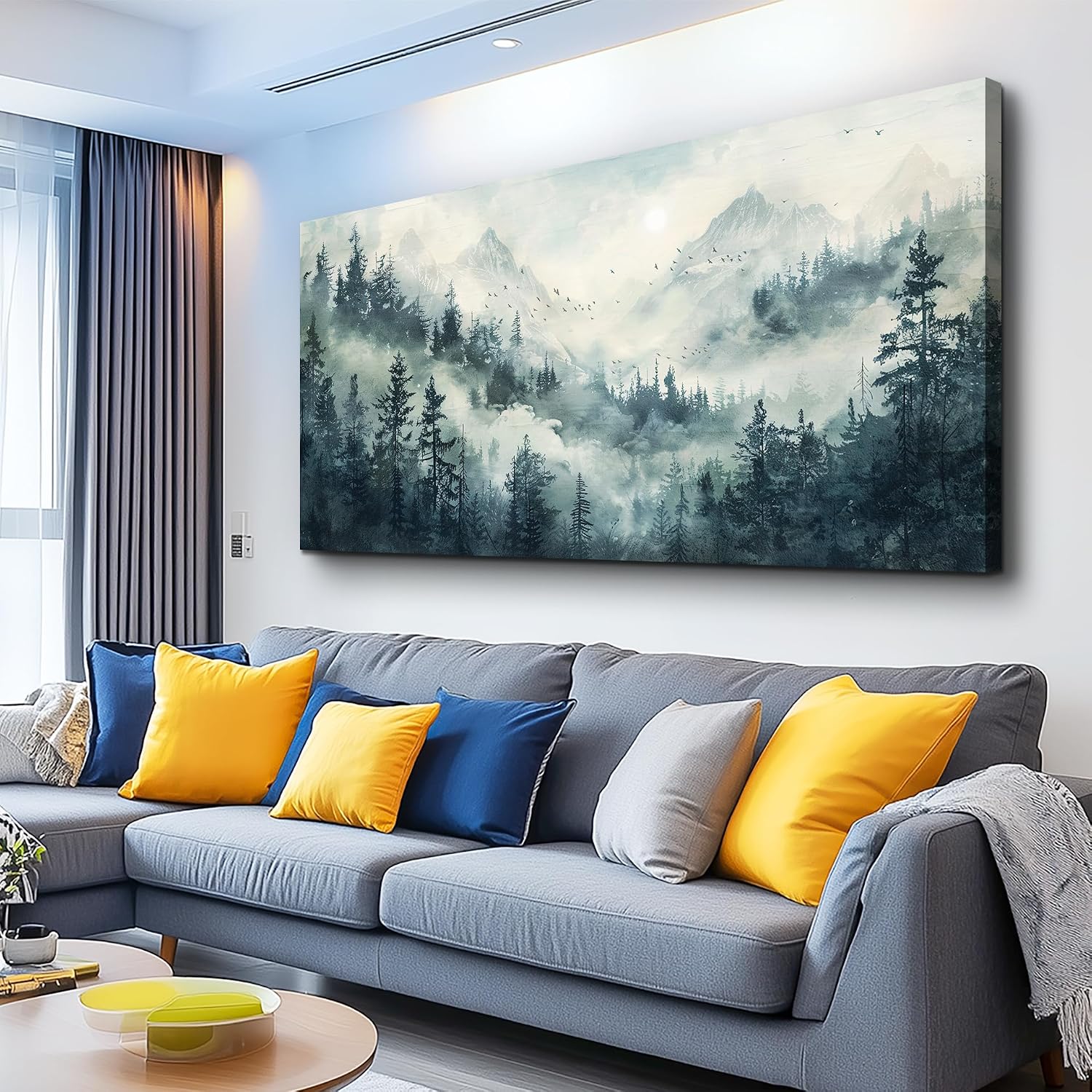 KELIYUAN Large Natural Landscape Wall Art For Dining Room Apartment Misty Forest Landscape Painting Wall Decoration Living Room Bedroom Office Artwork Pictures Home Decoration Aesthetics 30x60 In