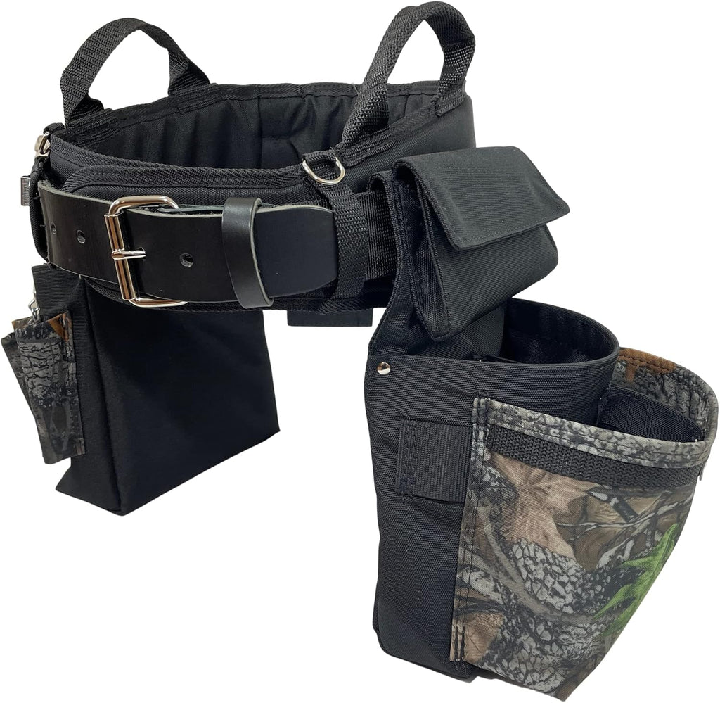 BOULDER BAG Ultimate Electrician's MAX Combo with Comfort Back Support Tool Belt, Leather Belt Buckle, Heavy Duty Tool Belt, Camo - Backwoods, (Small 24-27 Inch Waist), Made in USA
