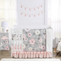 Sweet Jojo Designs 6-Piece Baby Crib Bedding Set (Grey Boho Floral) for Girls, Infants/Nursery incl. BreathableBaby Mesh Liner Blanket, Fitted Sheet, Skirt, Diaper Stacker (Farmhouse, Shabby Chic)