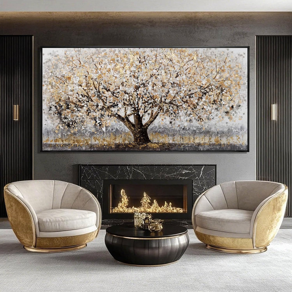 CHUDANHAO Gold Foil Canvas Wall Art Flower Wall Decor Plant Photo Prints Landscape Wall Decorations 29'x58' Large Artwork for Living Room Office