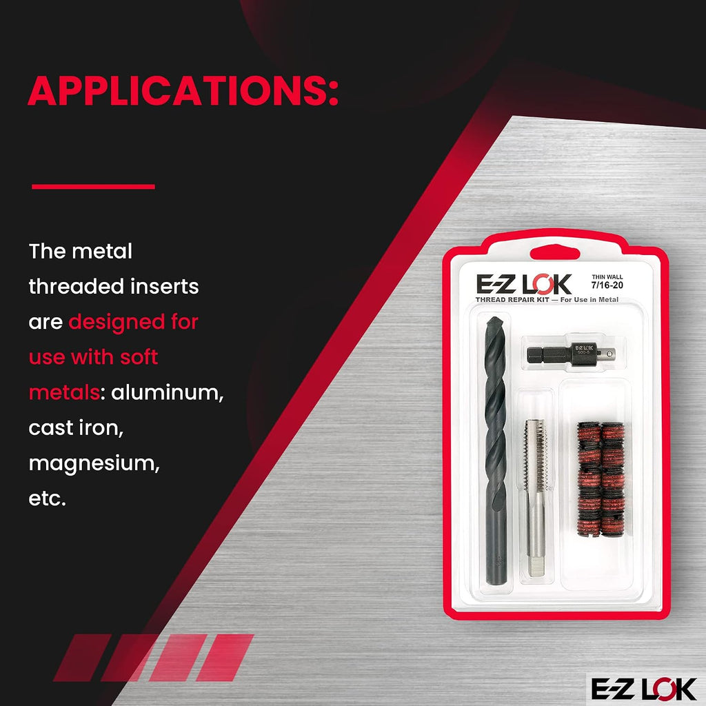 E-Z LOK EZ-310-720 Thread Repair Kit for Metal Carbon Steel Threaded Inserts 7/16-20 and Installation Tools