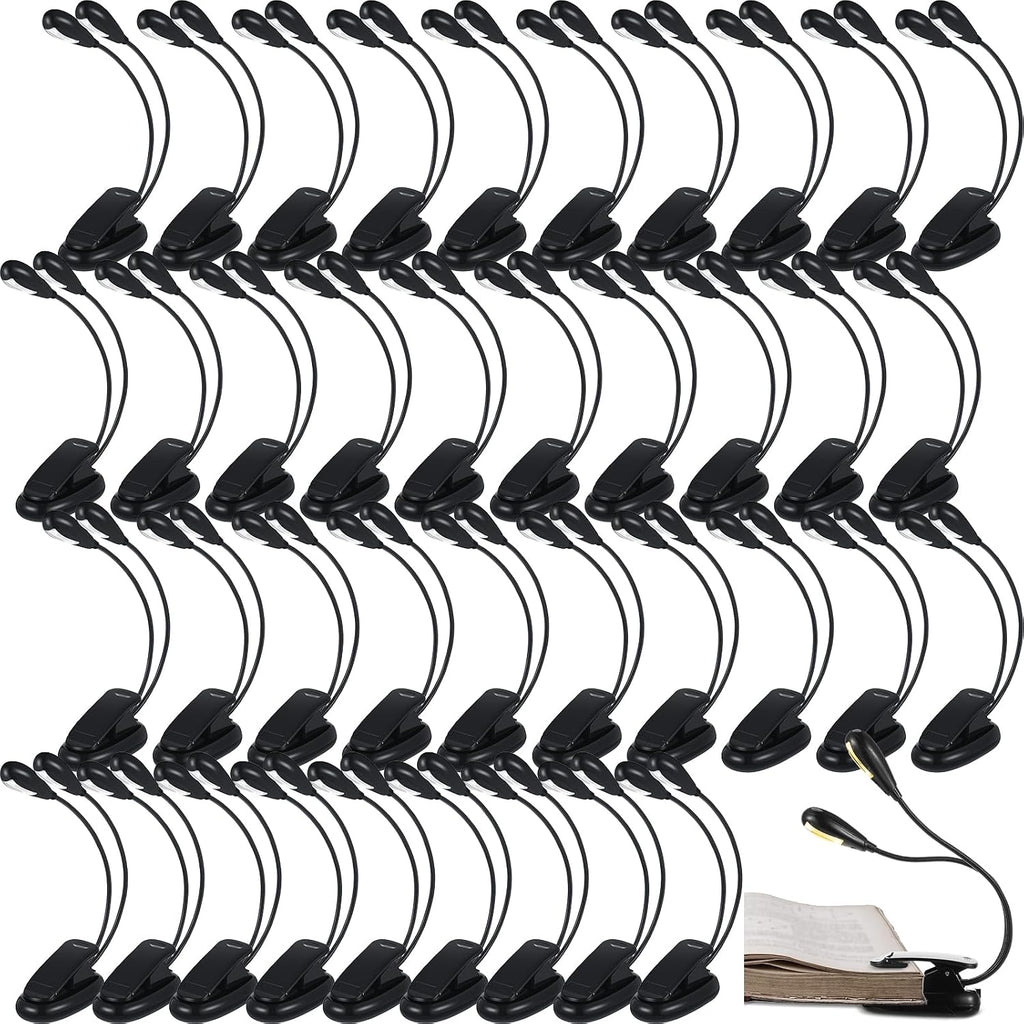 Rossesay 40 Pcs Music Stand Light Bulk Clip on LED Book Lights USB and AAA Battery Operated Brightness Dual Arm Clip Lamp Rechargeable for Eye Protection Bookworms Orchestra Readers Piano Player