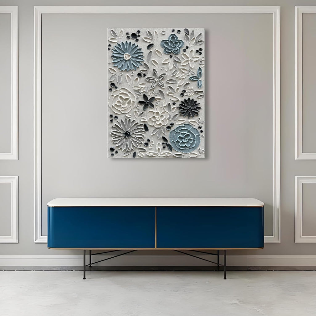 Hand Painted Blue and White Floral Oil Paintings 40x28 inch Wall Art Decorative Paintings