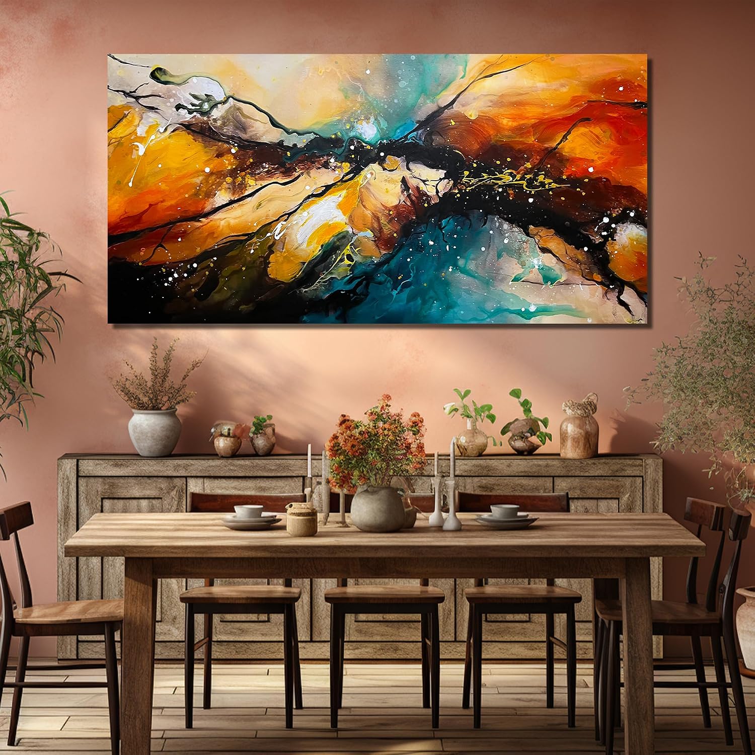 JKWALL77 Abstract Hand Painted Wall Art For Living Room Huge Canvas Wall Decor For Office Modern Painting Wall Art For Bedroom Size 36 x 72 Inch