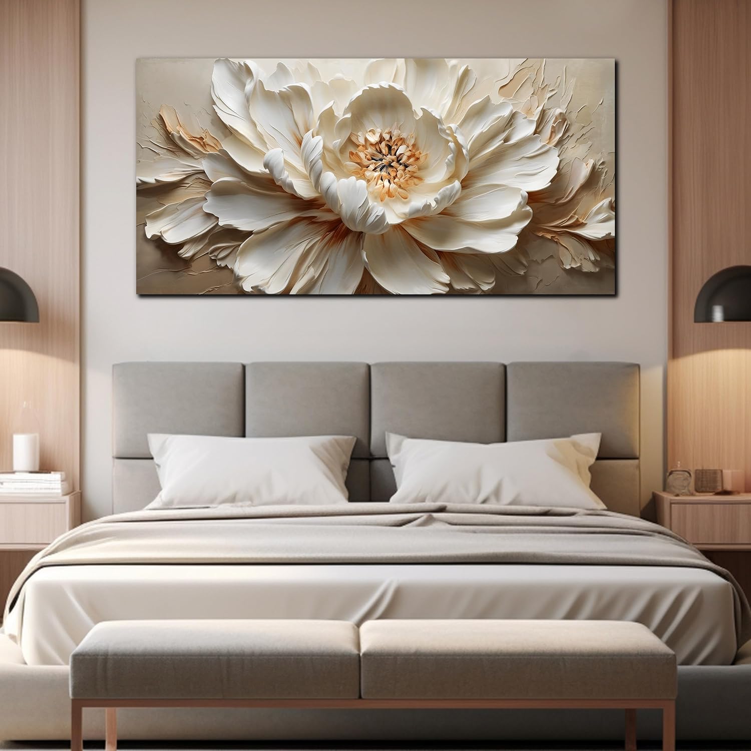 Flower Pictures Wall Decor for Living Room White and Brown Canvas Wall Art Decor Large Bedroom Decor for Teen Girls 29 x 58 Inch