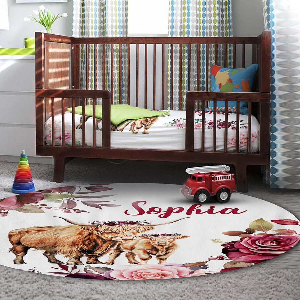 TOOTANN Custom Baby Crib Bedding Set, 5 Pcs Personalized Name Baby Crib Sheets for Kid Toddler Infant, Highland Cow Mother and Calf Nursery Bedding Set