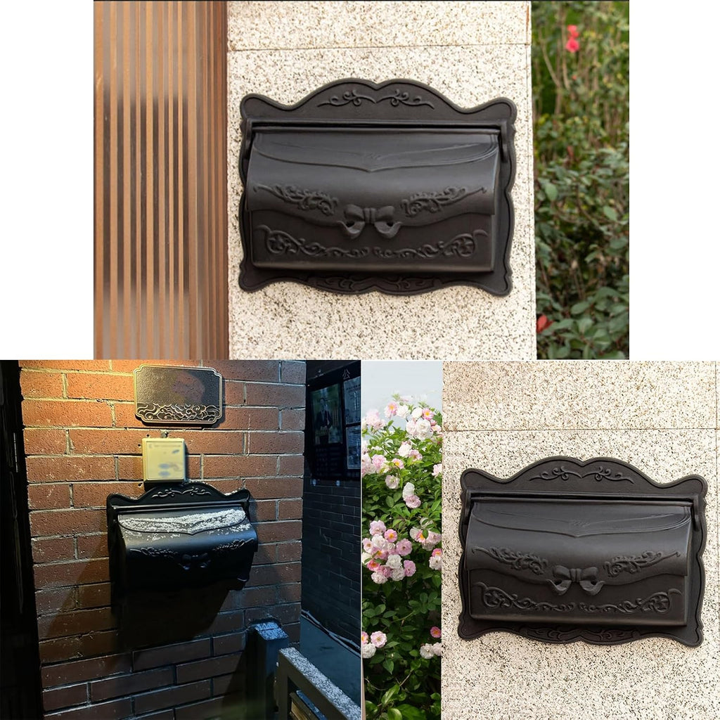 Home Use Cast Aluminum Mailbox Outdoor Wall Mounted Mailboxes Flip Top Large Size Placement Opening Opening Design with 2 Holes Wall Mounted Parcel Boxes