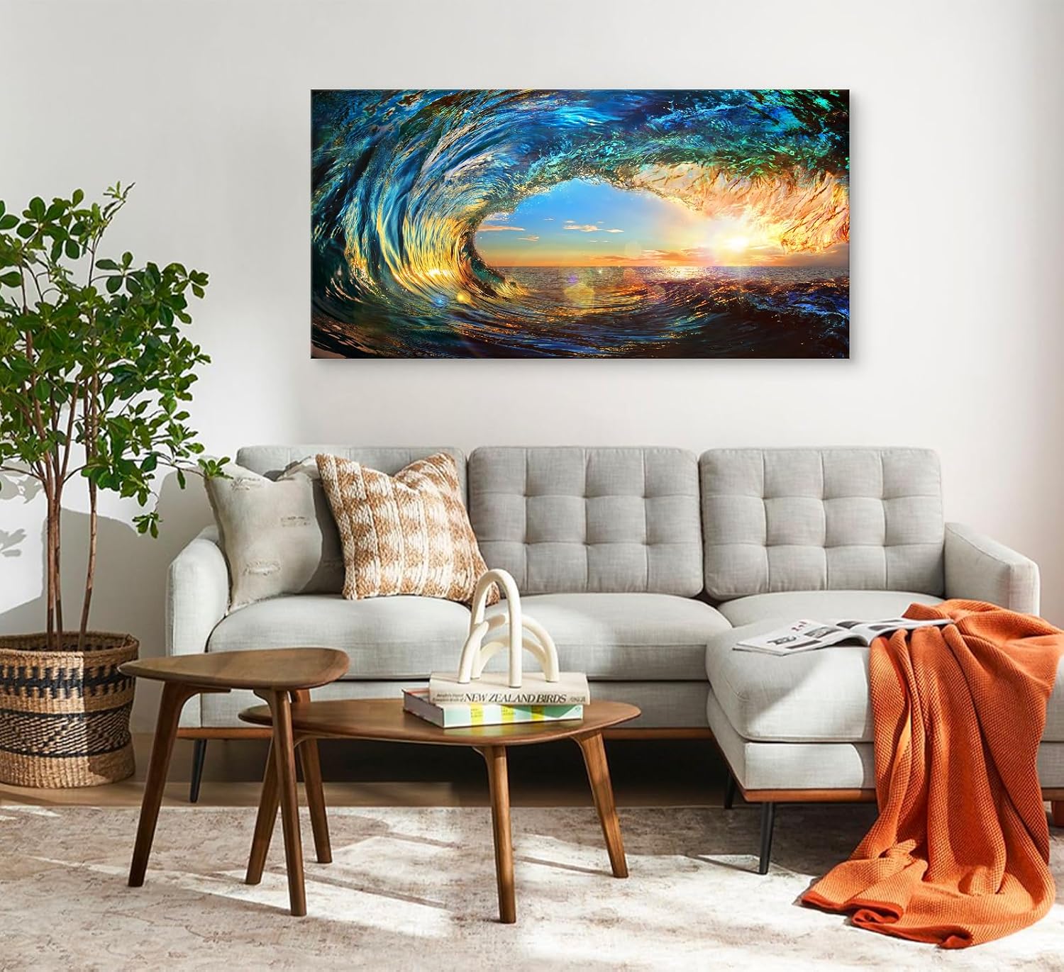 Cao Gen Decor Art S06798 Giant Wave Water Wall Art Canvas Prints 1 Panels Ocean Waves Pictures Paintings with Sunset Blue Seascape Framed for Living Room Bedroom Kicthen Office Artwork