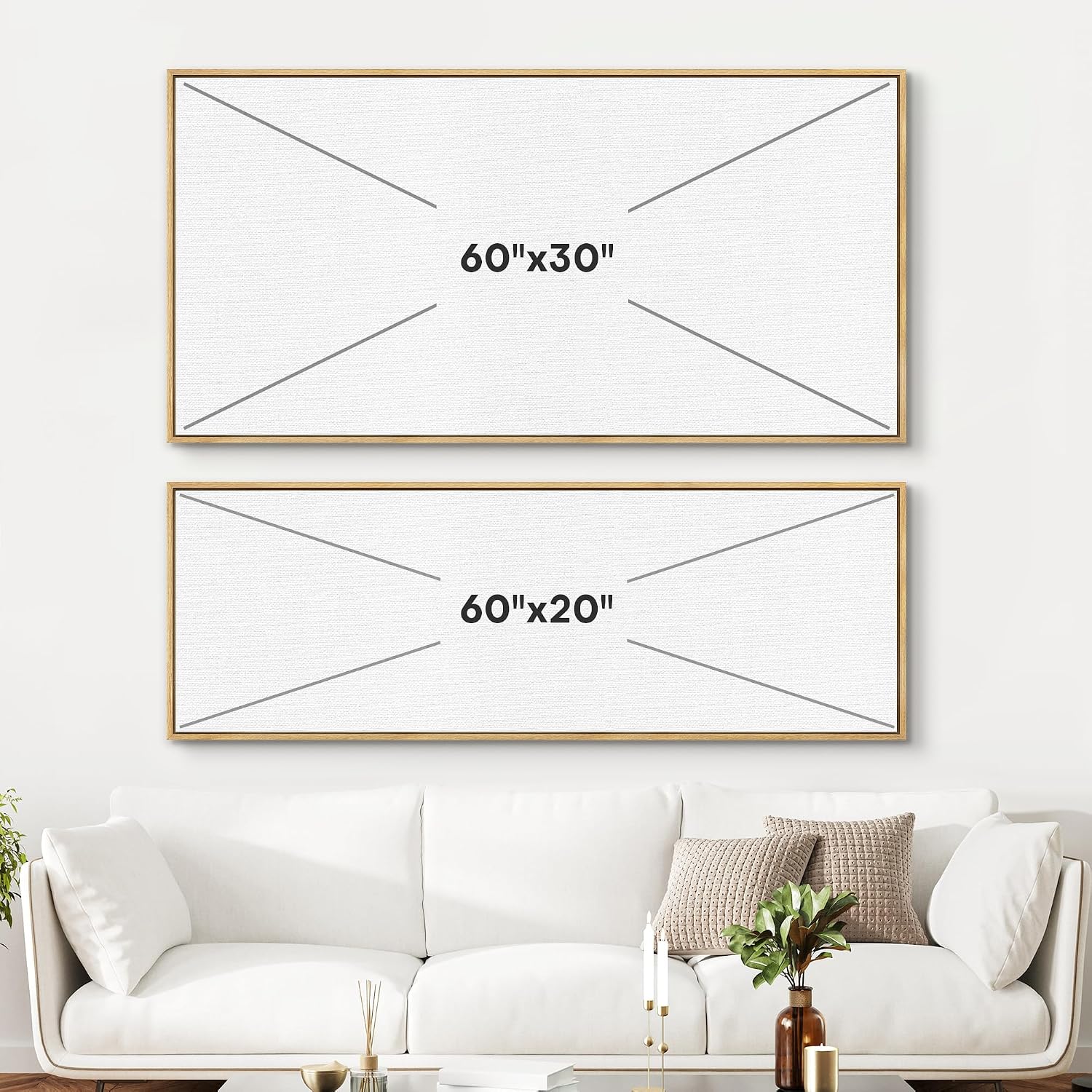 SIGNFORD Large Framed Canvas Print Wall Art Coastal Wildflowers Beach Meadow Landscape in Soft Blue and Beige Tones Illustrations Modern Art Relax/Calm Warm for Living Room, Bedroom, Office - 60'x20'