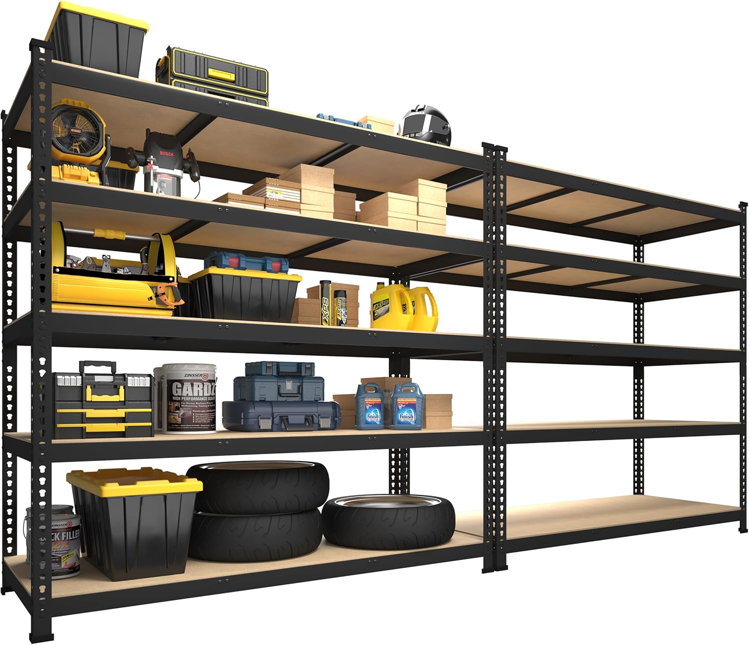 PrimeZone 2 Pack Heavy Duty Storage Shelves - 47'W x 18'D x 71'H 5 Tier Adjustable Garage Storage Shelving, Metal Utility Rack Organizer Shelf Unit for Warehouse Pantry Closet Kitchen Basement, Black