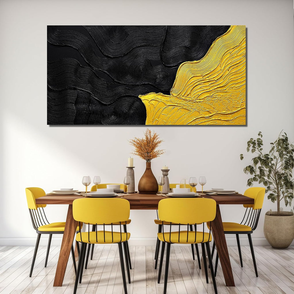 Black and Gold Abstract Pictures Wall Decor Office Modern Painting Wall Art for Bedroom Extra Large Wall Art for Living Room Size 36 x 72 Inch