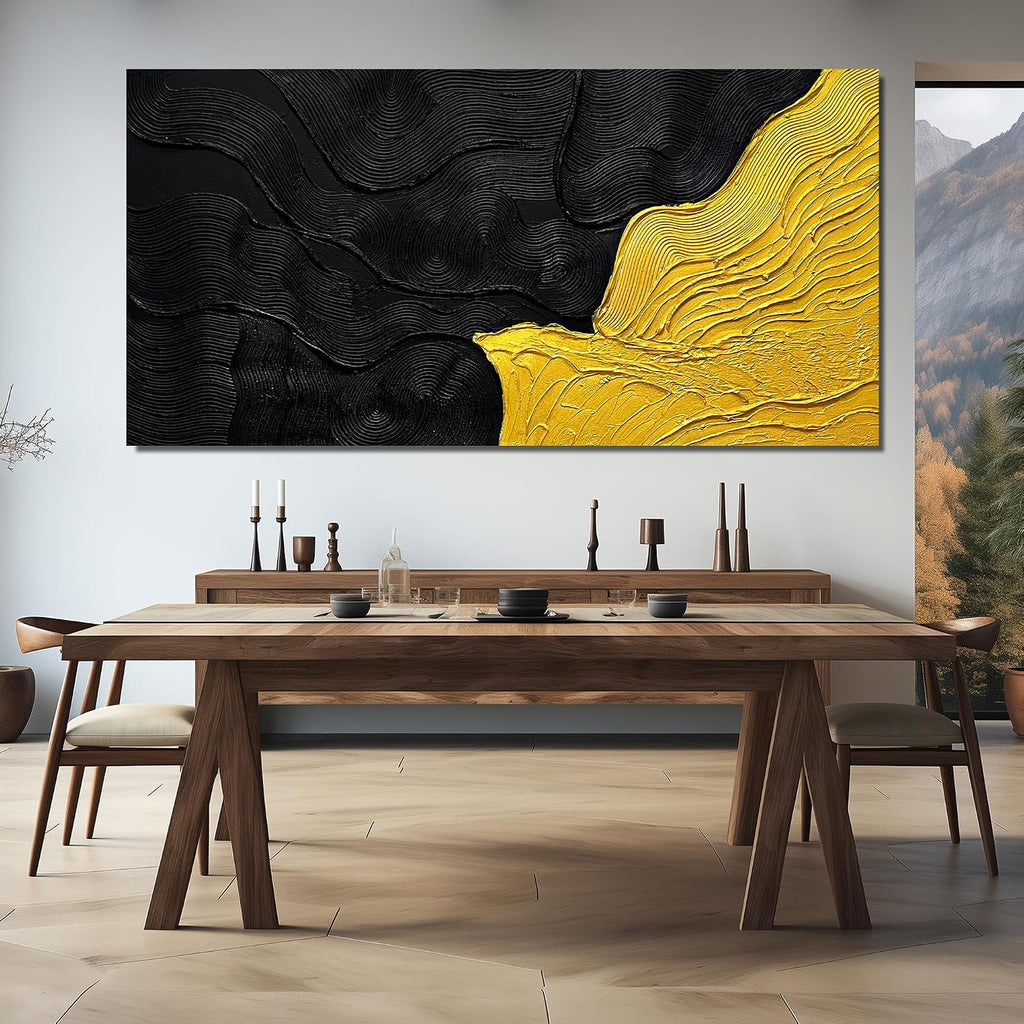 Modern Wall Decor for Office Black and Gold Hand Painted Wall Art for Living Room Huge Canvas Wall Art for Hotel Size 40 x 80 Inch