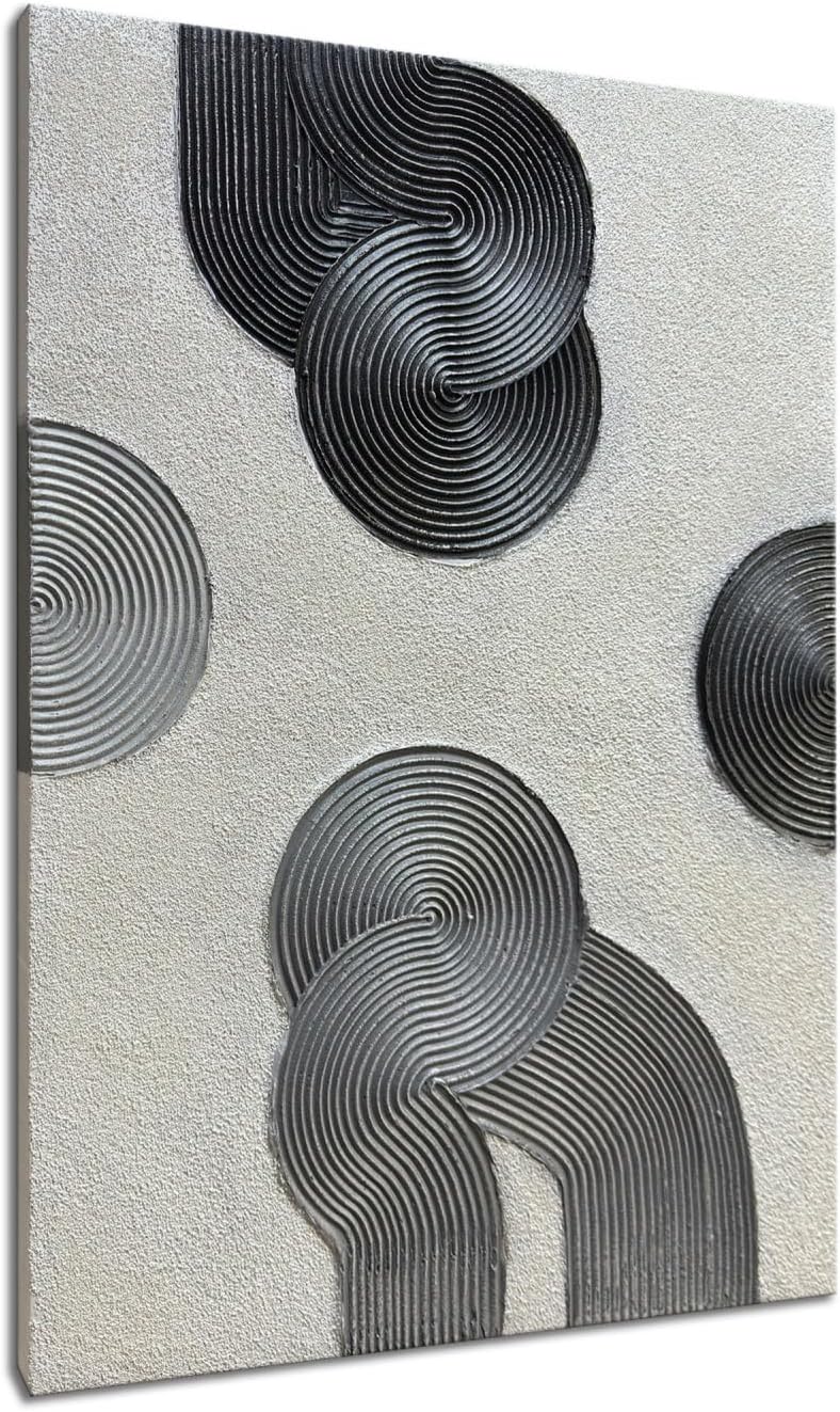 Slyart Grey and Black Abstract Textured Wall Art, Hand-Painted 3D Oil Paintings on Canvas Wall Art 40x28 inch Contemporary Art