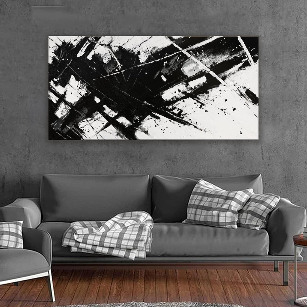 TAIJXAGSG Large Abstract Wall Art For Living Room Abstract art Grunge Room Canvas Art Wall Decor 29' X 58' Painting Black And White Wall Art For Bedroom Office Home Wall Decor