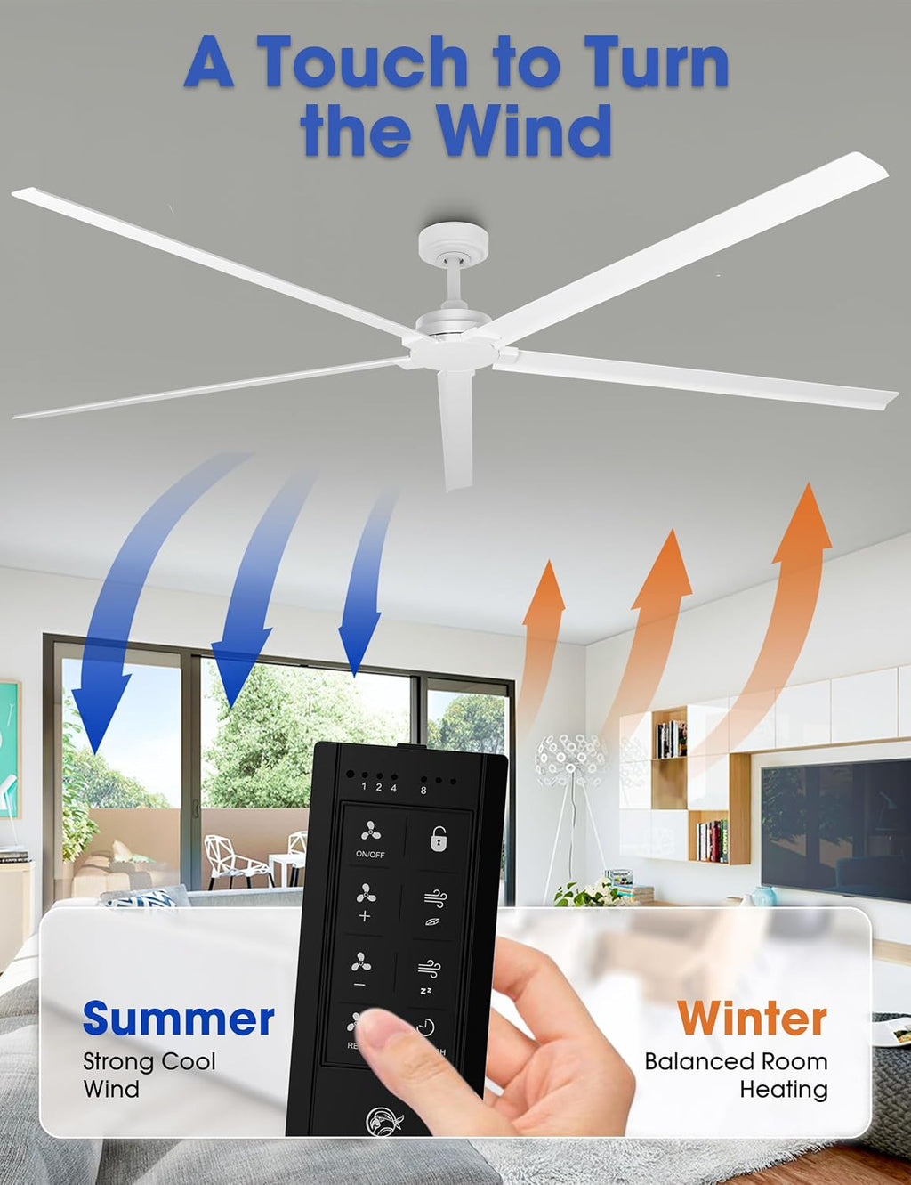 Waterproof Outdoor Ceiling Fans, 84' Industrial White Ceiling Fans without Lights, Large DC Motor Ceiling Fan No Light with Reversible Aluminum Blade, Wet-rated Fan for Patio Gazebo Porch Living Room