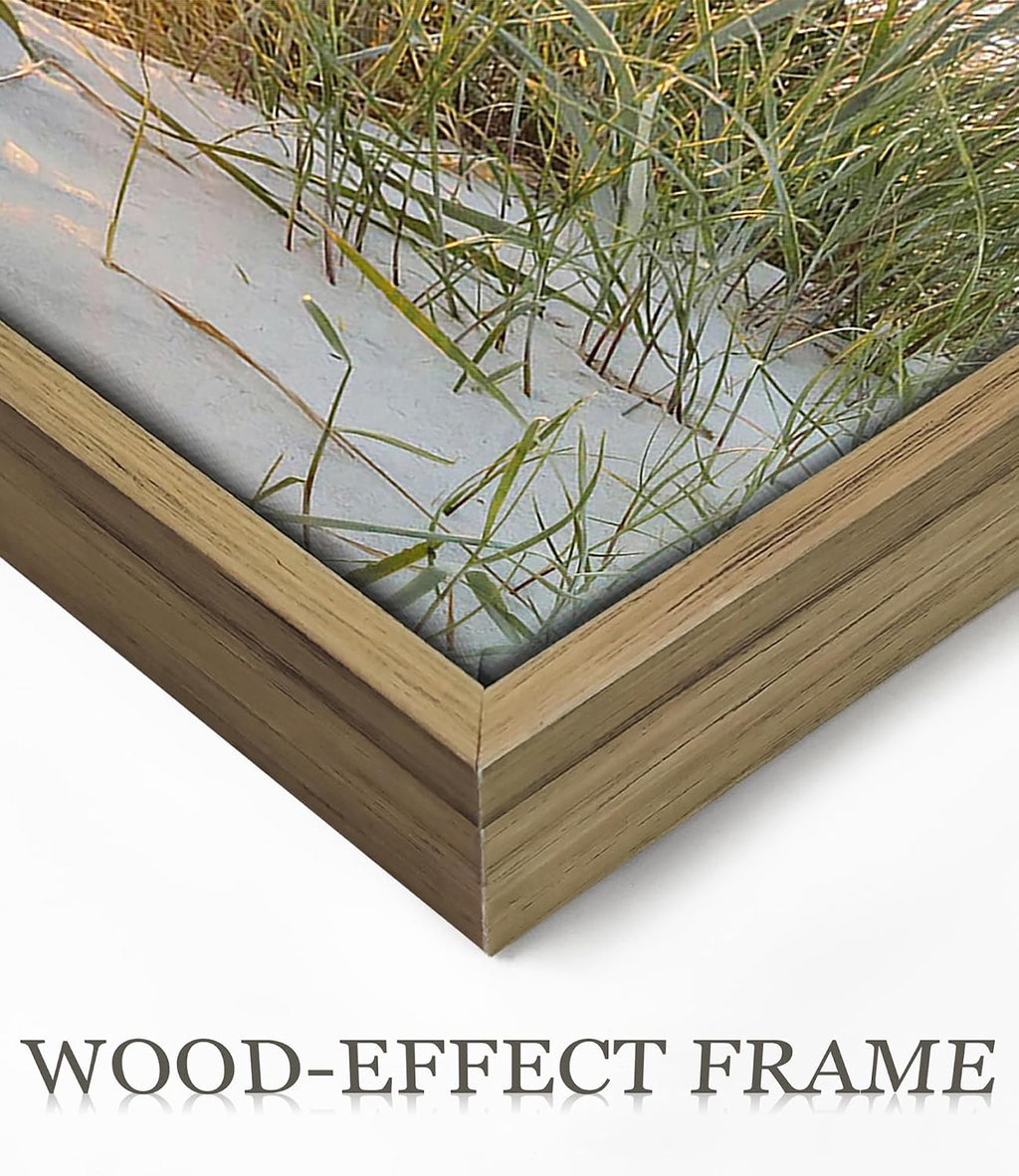 Canvas Framed Wall Art Beach: Ocean Coastal Large Picture Decor Seascape Sunset Scene Painting Sea Seaside Landscape Print Modern Seashore Grass Dunes Artwork for Bedroom Living Room