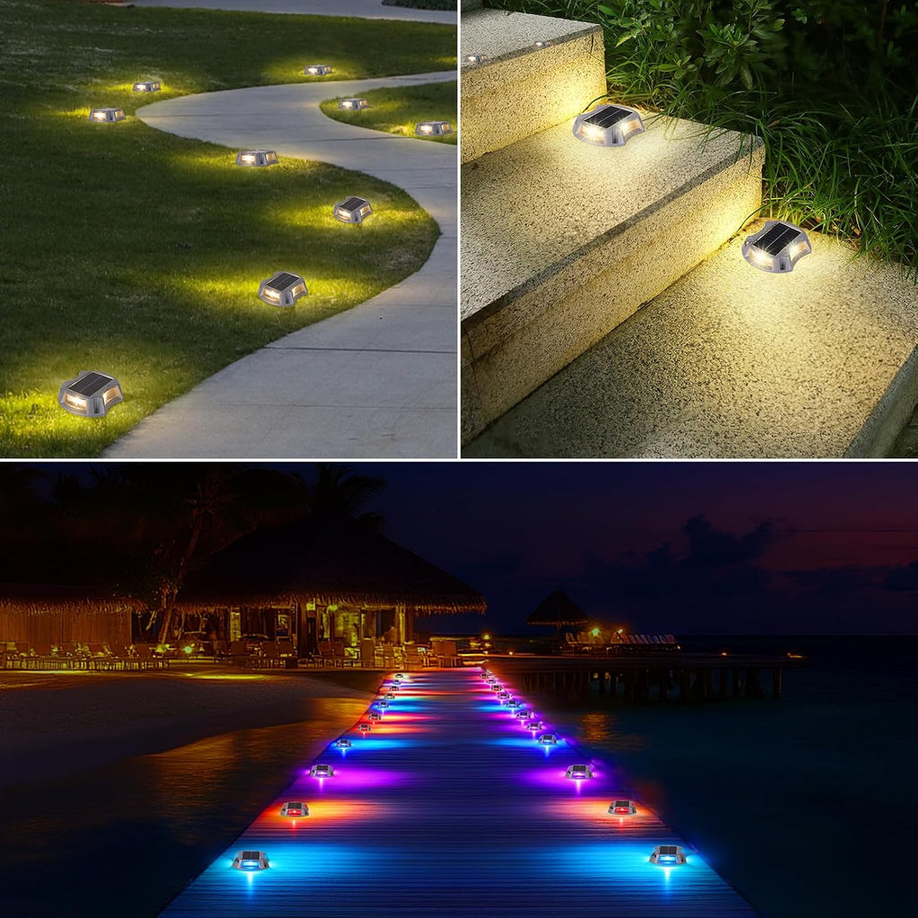 Bosceos Solar Driveway Lights Outdoor 16-Pack, Solar Deck Lights RGB Color Modes Dock Light Waterproof Driveway Markers Step Light for Sidewalk Stair Garden Pathway Walkway Yard
