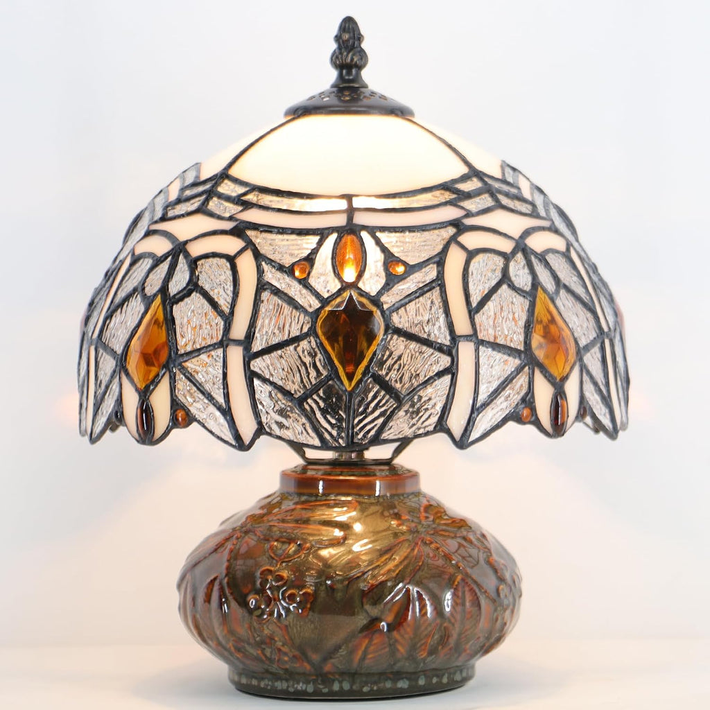 Small Tiffany Table Lamp Mini Mushroom Stained Glass Lamp Memory Sympathy lamp 10X11 Inch (Crystal Style)