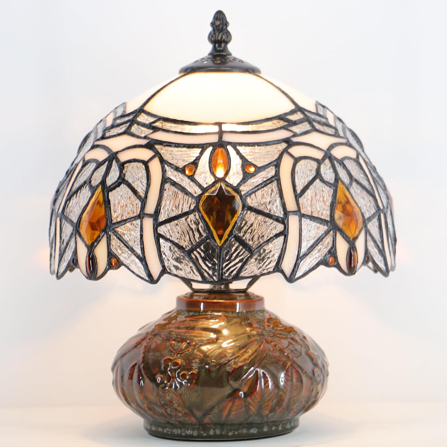 Small Tiffany Table Lamp Mini Mushroom Stained Glass Lamp Memory Sympathy lamp 10X11 Inch (Crystal Style)