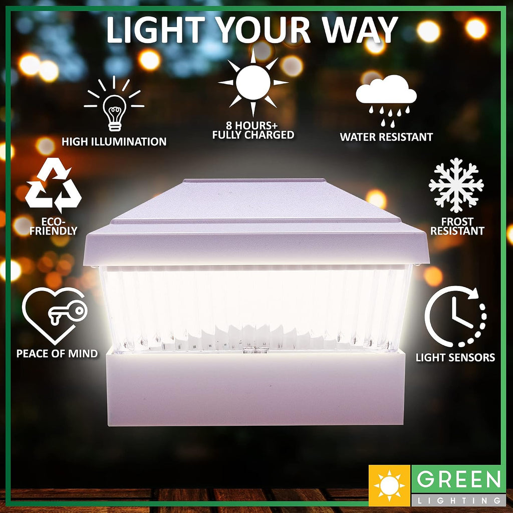 GreenLighting 12 Pack Classic #1 Solar Power Outdoor Garden Pathway Deck Dock Patio Fence Post Light for 5x5 PVC Posts (White)
