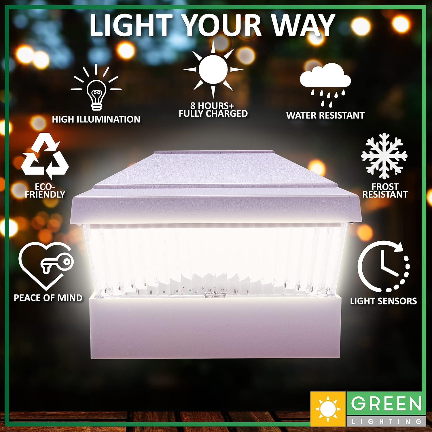 GreenLighting 12 Pack Classic #1 Solar Power Outdoor Garden Pathway Deck Dock Patio Fence Post Light for 5x5 PVC Posts (White)