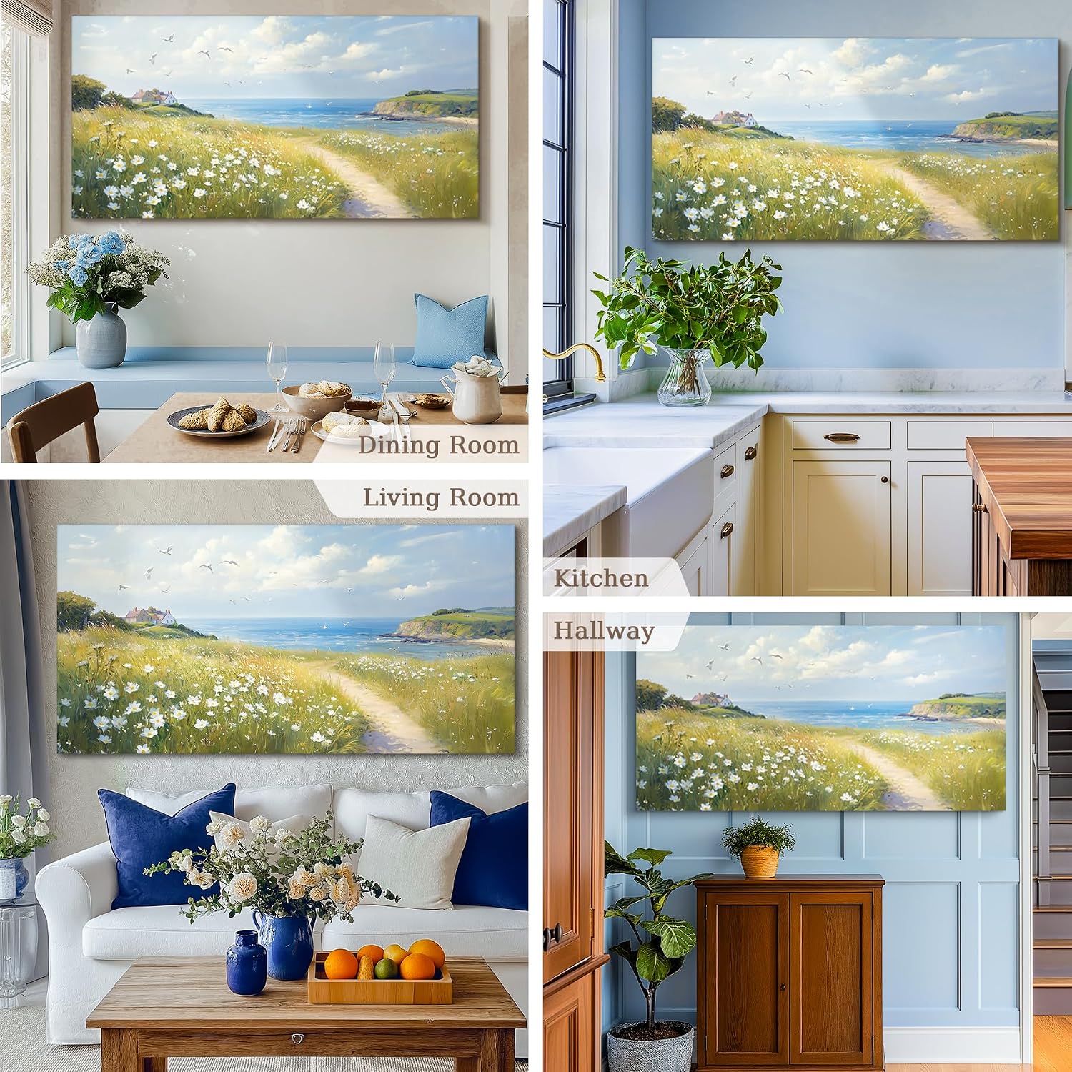SERIMINO Seaside Nature Large Wall Art, Coastal Landscape Big Canvas Prints, Meadow Wildflowers Pictures Wall Decor, Sunny Scenery Home Decorations for Living Room Bedroom Farmhouse Cottage 29'X57'