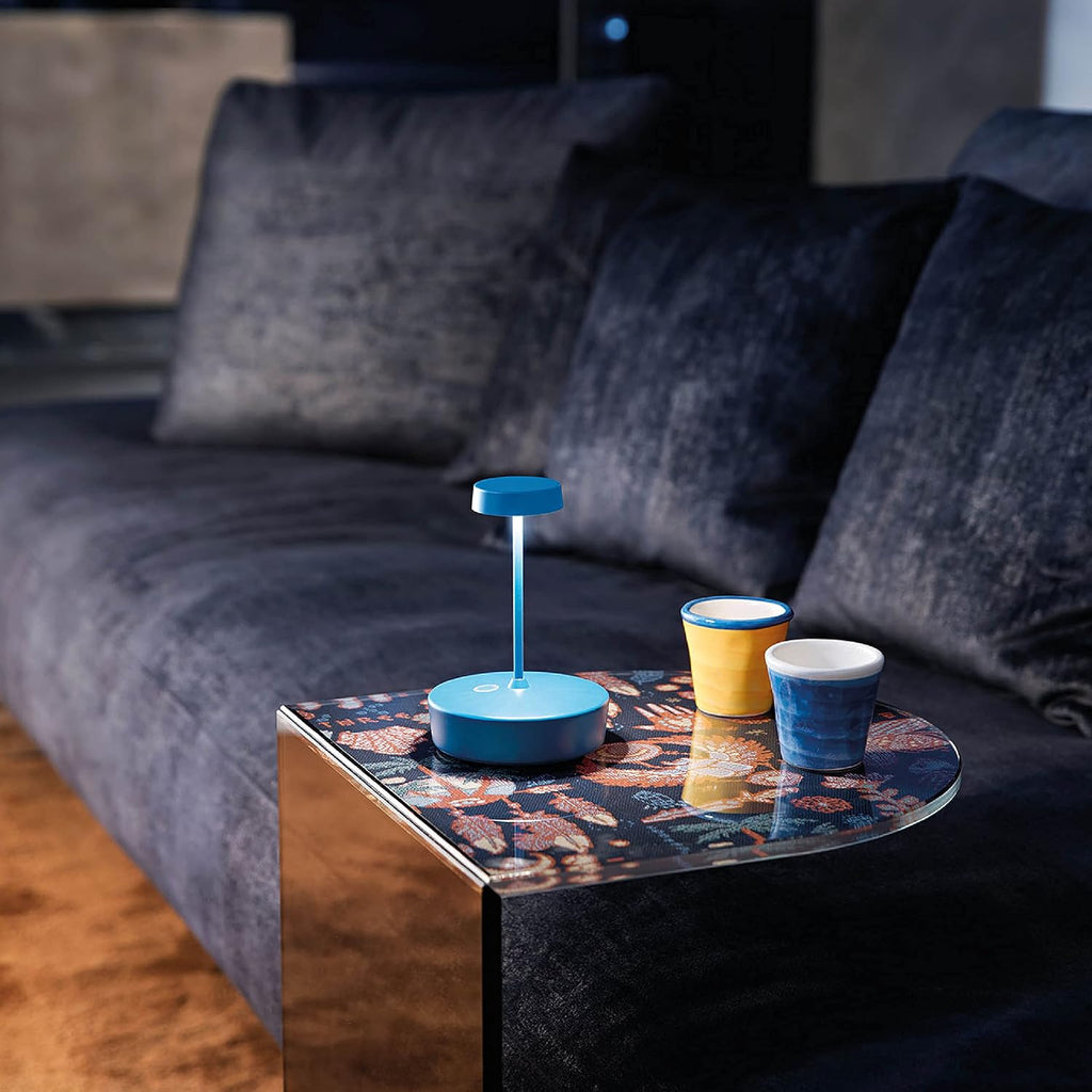 Zafferano, Swap Mini Lamp with Shiny Golden Finish, Rechargeable and Wireless Table Lamp with Touch Control, Suitable for Indoor Use, Dimmer, 2700K, Height 14.8 cm
