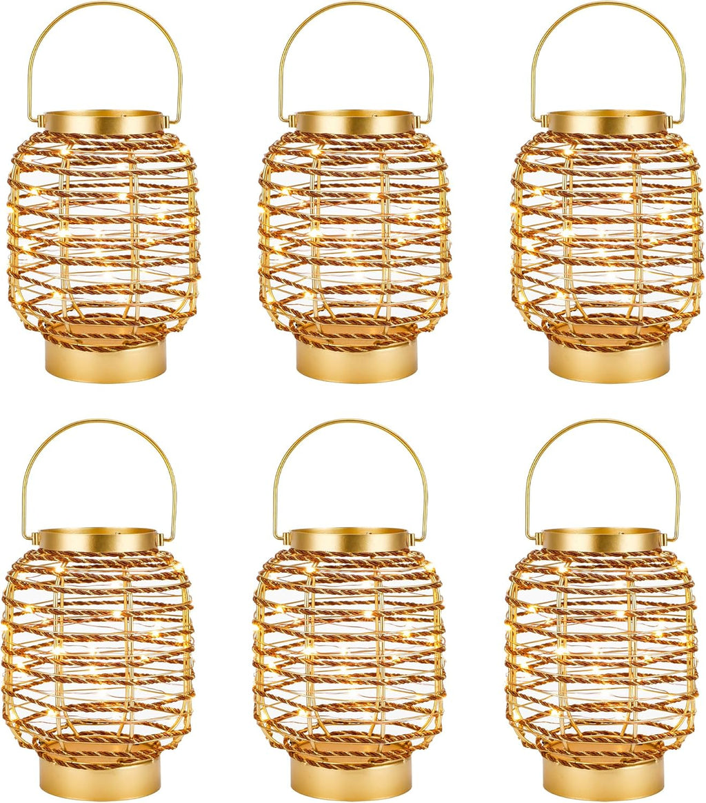 Set of 6 Battery Operated Table Lamp 7.7 'H Metal Cage LED Cordless Lamp with 6-Hour Timer, Vintage Decorative Fairy Lights Lantern for Indoor/Outdoor Bedrooms Weddings Parties Patio Events