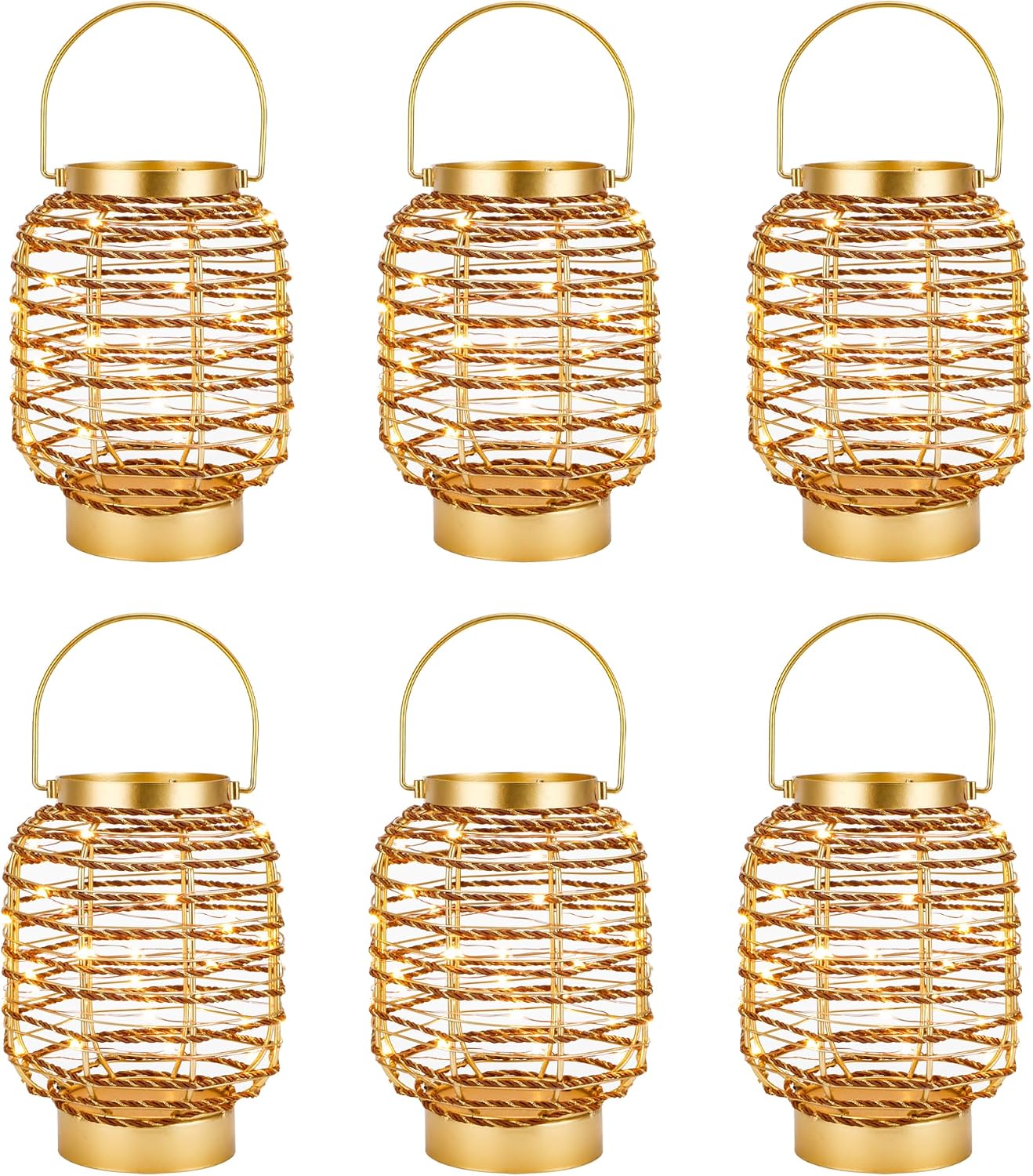 Set of 6 Battery Operated Table Lamp 7.7 'H Metal Cage LED Cordless Lamp with 6-Hour Timer, Vintage Decorative Fairy Lights Lantern for Indoor/Outdoor Bedrooms Weddings Parties Patio Events