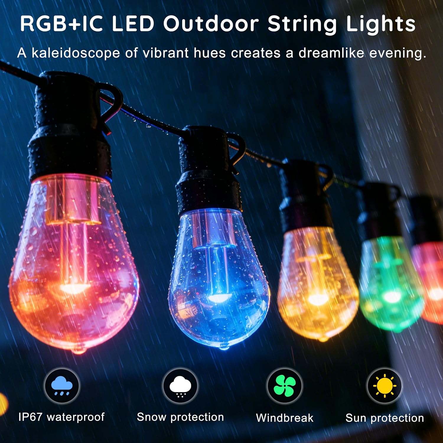 AHRLHR 300FT RGB+IC Outdoor String Lights,Outside Light Dimmable Shatterproof LED Bulbs,Balcony, Outdoor Living， IP67 Waterproof Chasing Effect Lighting DreamColor Patio Strip Lights for Backyard
