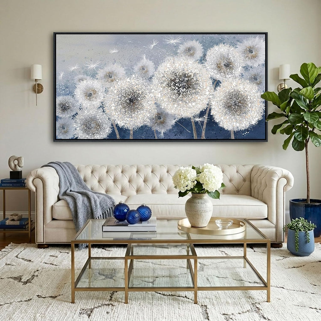 Pogusmavi Dandelion Wall Art Modern Wall Decor Botanical Framed Artwork for Walls Office Artwork Pictures for Bedroom Canvas Painting for Living Room 30x60 Black Framed