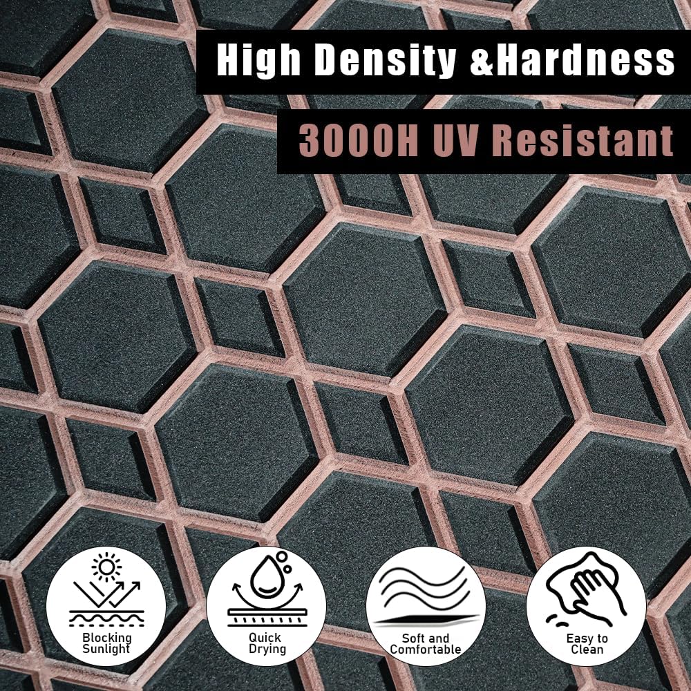 98.4'X43.31' Diamonds and Hexagons EVA Self-Adhesive Boat Flooring and Decorative Fish for Yacht Pool Boat Flooring Sheet Thick Non-Skid mat (Black and Dark Brown, 98.43'X38.58')