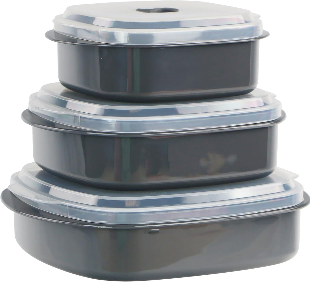 Reston Lloyd Nesting Microwave Containers, Adjustable Steam Vents, Airtight, Meal Prep, Durable BPA-Free Plastic- Freezer & Dishwasher Safe, Cookware & Food Storage, Anyday Cookware, Gray (Pack of 18)