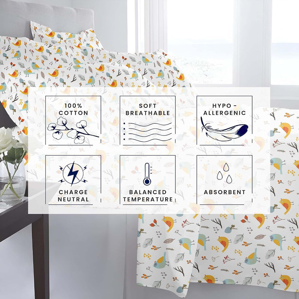 Kotton Culture Bed Sheets 4 Piece 100% Egyptian Cotton 600 Thread Count Soft Crisp Cooling Cotton Luxury Hotel Sheets Thick with 16' Inch Deep Pocket Snug Fit Sateen Weave(Forest Birds,Alaskan King)