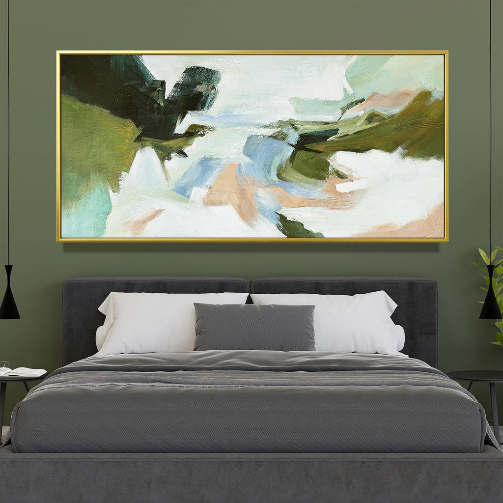 Suconvng Large Gold Framed Wall Art Abstract Colorful Wall Art Living Room Canvas Art Wall Decor Office Abstract Wall Decor Multicolor For Bedroom Kitchen Home Artwork 29x58 Inch