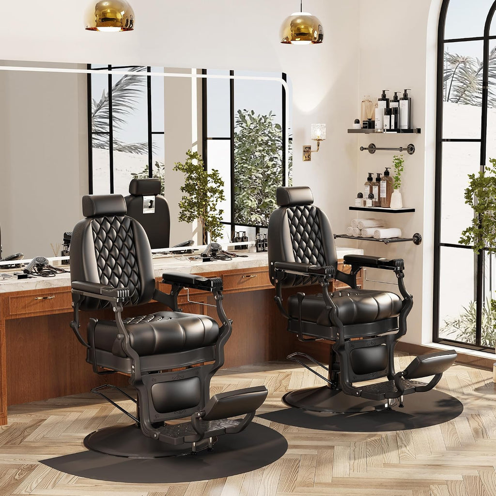 Baasha Retro Reclining Barber Chair, Ergonomic All-Purpose Salon Chair with Thick Cushion & Adjustable Headrest, Heavy-Duty Design, 550 lbs Support