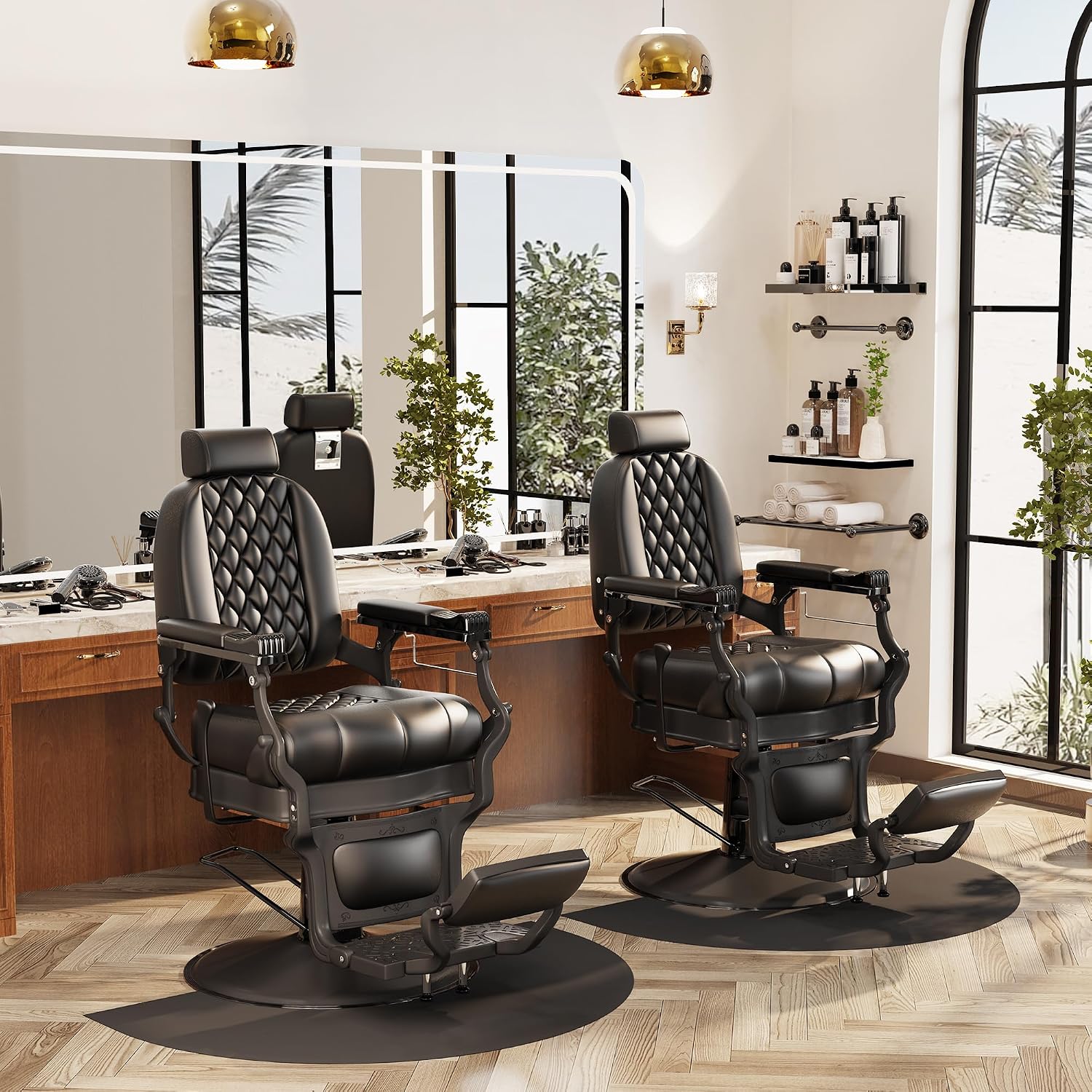 Baasha Retro Reclining Barber Chair, Ergonomic All-Purpose Salon Chair with Thick Cushion & Adjustable Headrest, Heavy-Duty Design, 550 lbs Support