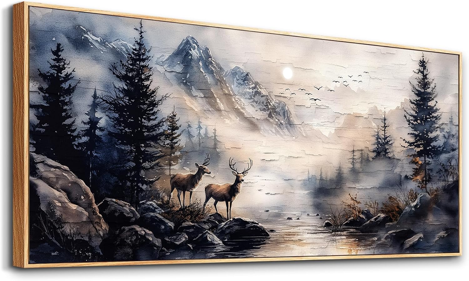 ERQINHUA Modern Abstraction Ink Painting Elk Forest landscape Large Canvas Wooden Frame Wall Art For Bedroom Wall Decor For Living Room Restaurant Office Printed Art Home Decor Ready To Hang32 X72