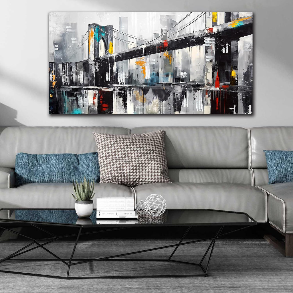 CANEITO New York City Wall Art for Living Room, Brooklyn Bridge Canvas Wall Decor for Bedroom, Cityscape Print Picture, Large Size 29x59 Inches