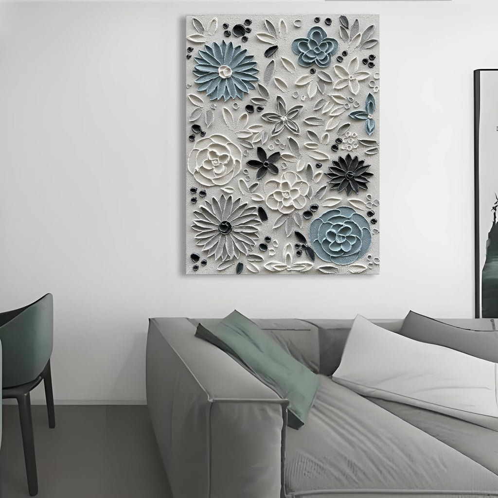 Hand Painted Blue and White Floral Oil Paintings 40x28 inch Wall Art Decorative Paintings