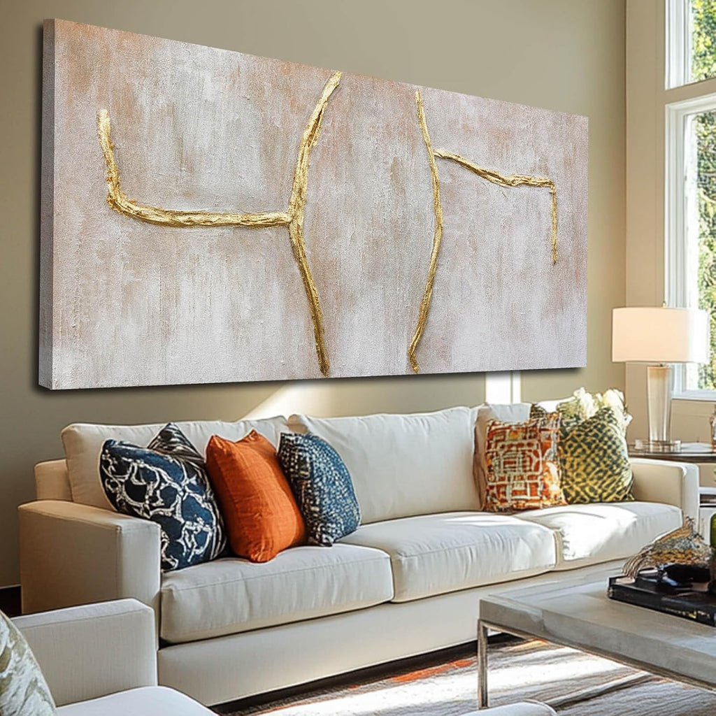 XIANSHOU Large Wall Art Canvas Pictures Gold Artwork Pink Wall Decor For Living Room Abstract Poster Arts for Office 29'x58'