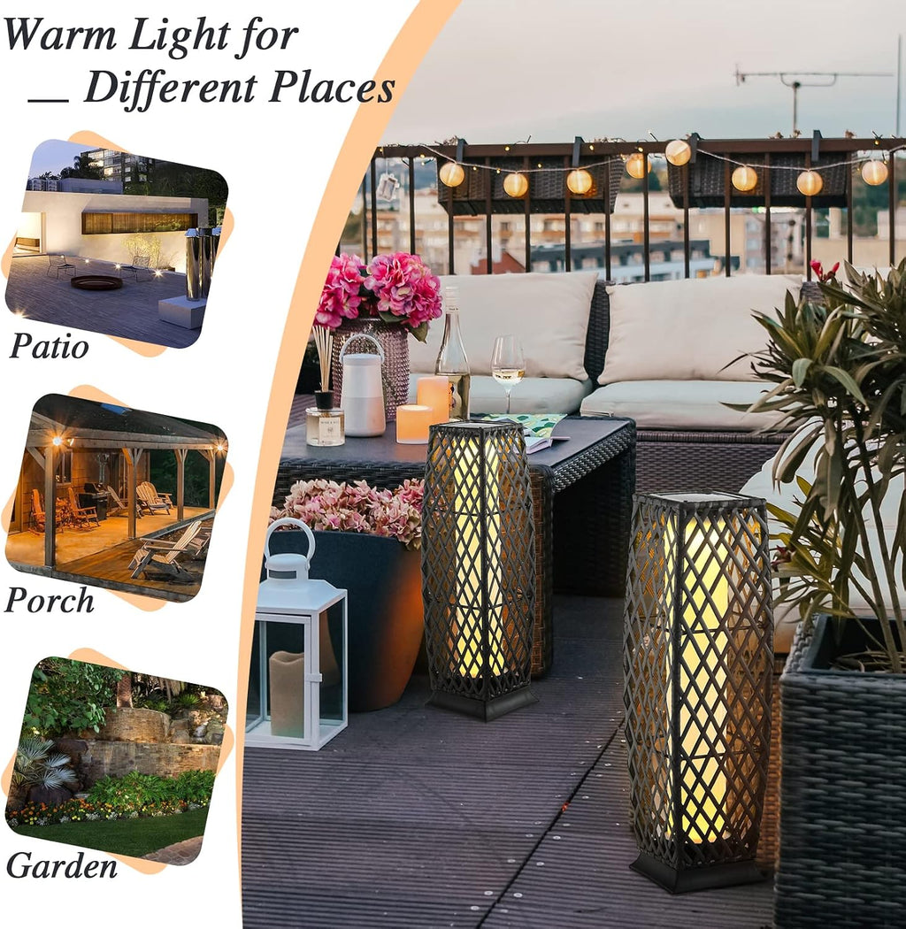 Tangkula 2 Pieces Outdoor Solar Powered Floor Lamps, IP65 Waterproof Wicker Floor Lamps with Auto On/Off LED Light, Outdoor Decor Lanterns for Garden Porch Pool Pathway Driveway (Diamond-Mix Brown)
