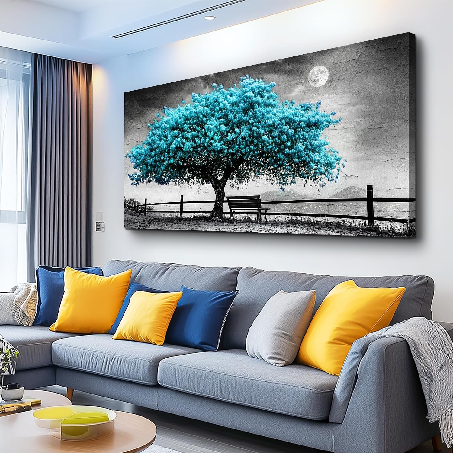 KELIYUAN Canvas Blue Tree Painting Wall Art Home Decoration Large Size Black And White Suitable For Living Room Office Bedroom Wall Decoration Printed Painting Modern Can Be Hung Directly 30x60 In