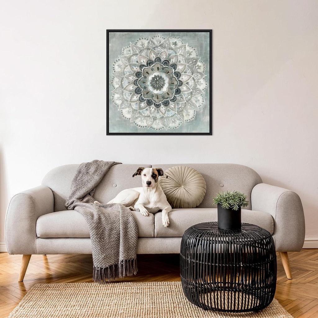 Amanti Art Framed Canvas Wall Art 30x30 Sunburst Neutral (Mandala) by Danhui Nai, Framed Wall Art Canvas, Abstract Artwork, Modern Decor, Large Poster Painting for Living Room, Bedroom, Bathroom,